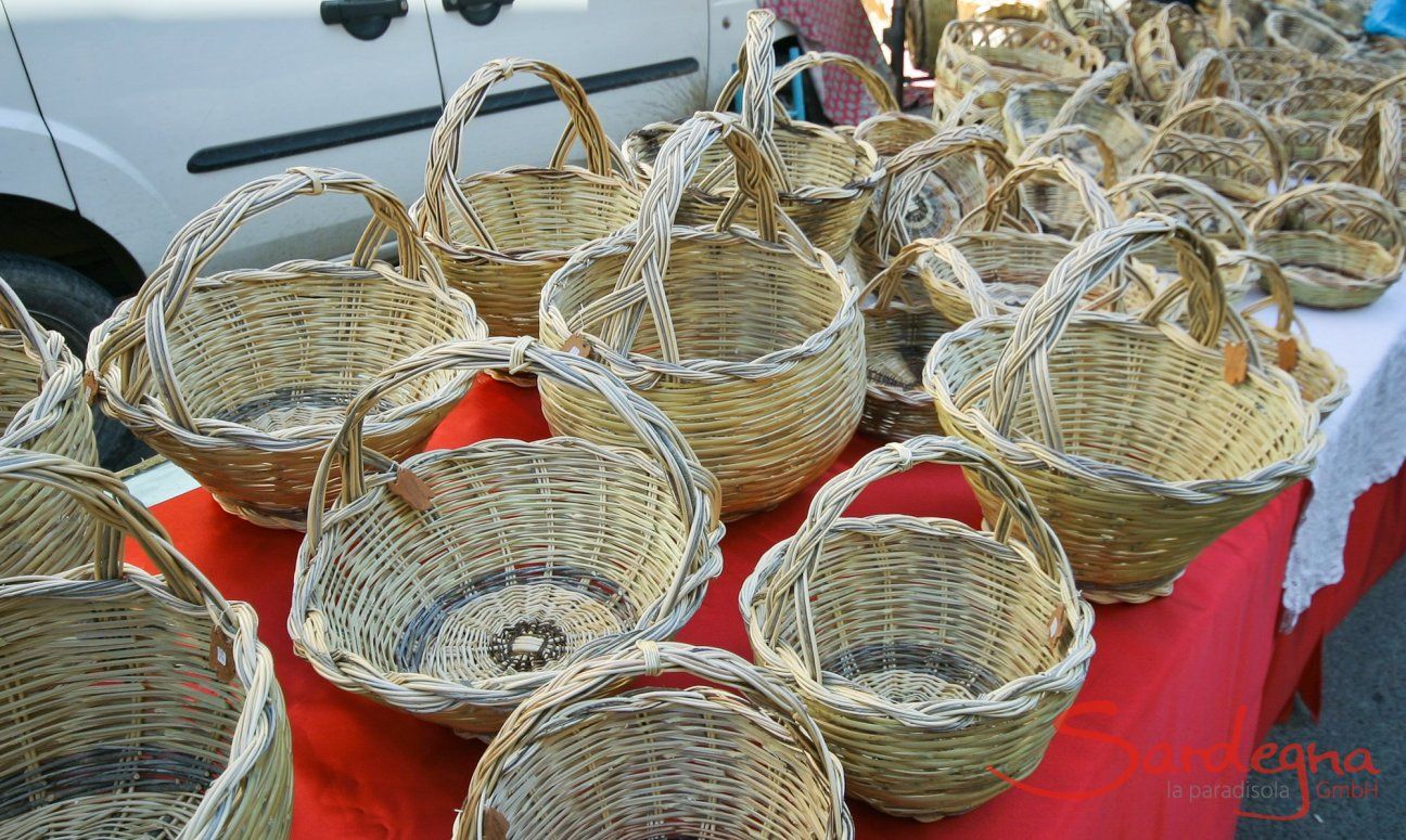 Market stand in Muravera selling handicraft made baskets