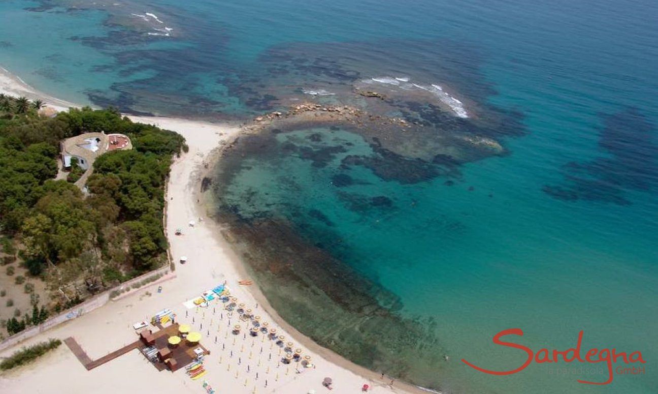 Villa Su Faru 1 | Airview of the beach in fron of the house Su Faru Beach from the air