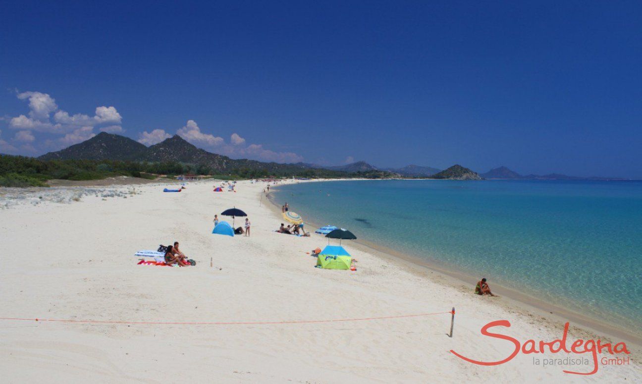 Wide, white sandy beach of Cala Sinzias in Sardinia