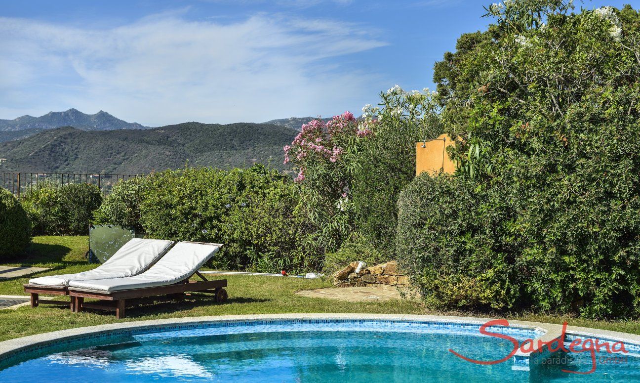 Villa Torretta Chia | Private pool with sun beds to relax in the sun Private pool among the beautiful garden