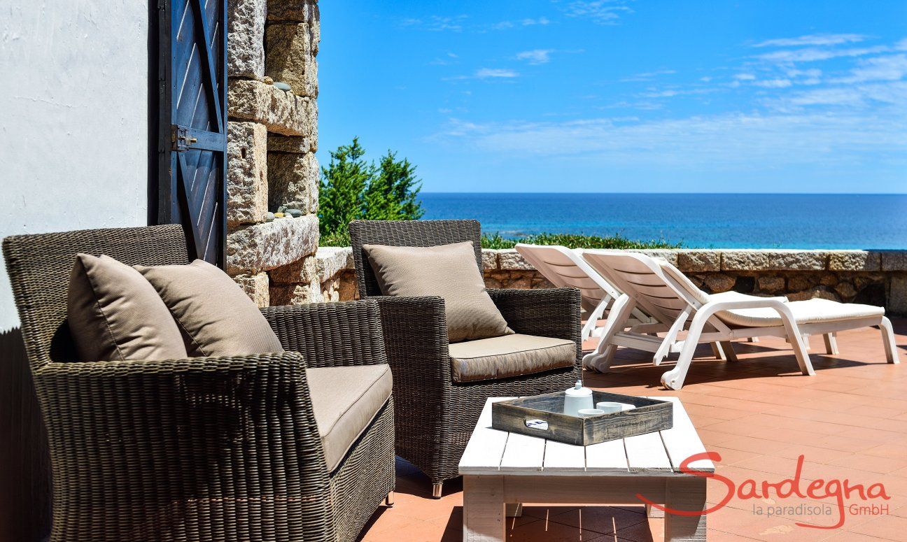 Terrace with sofa, sunbeds and sea view, Casa 24, Sant Elmo