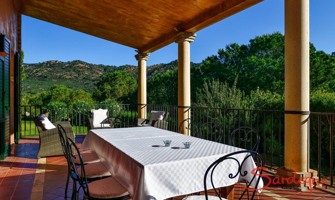 Terrace west wing with a big dining table 