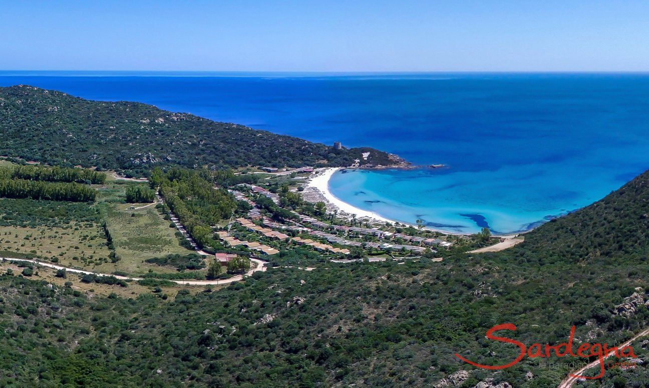 Airview of the beautiful bay of Cala Pira