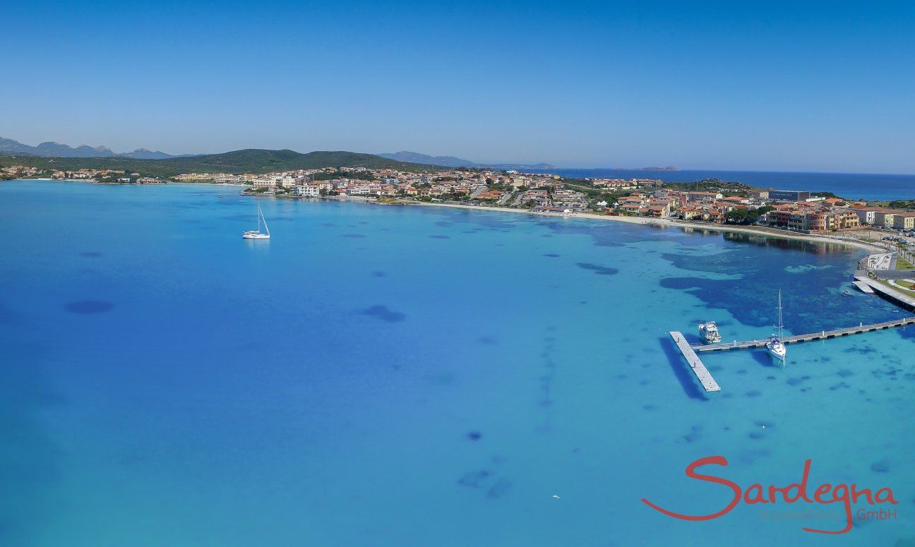 Airview of the crystal clear sea in front of Golfo Aranci