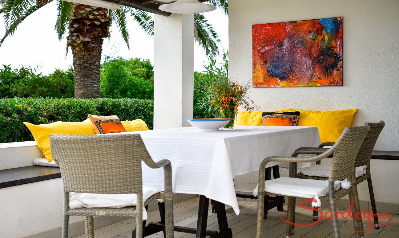 Modern dining area outside 