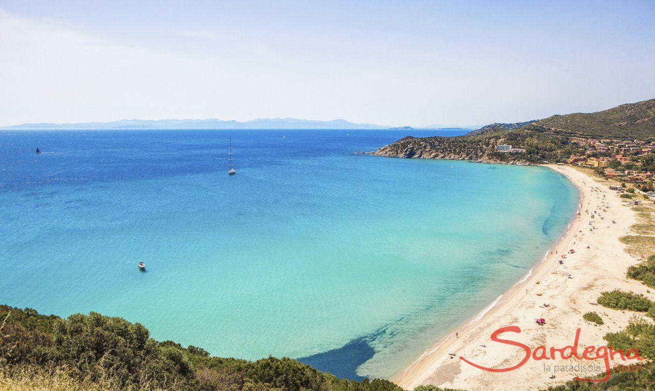 View on the bay of Solanas with its white sandy beach and crystal clear water