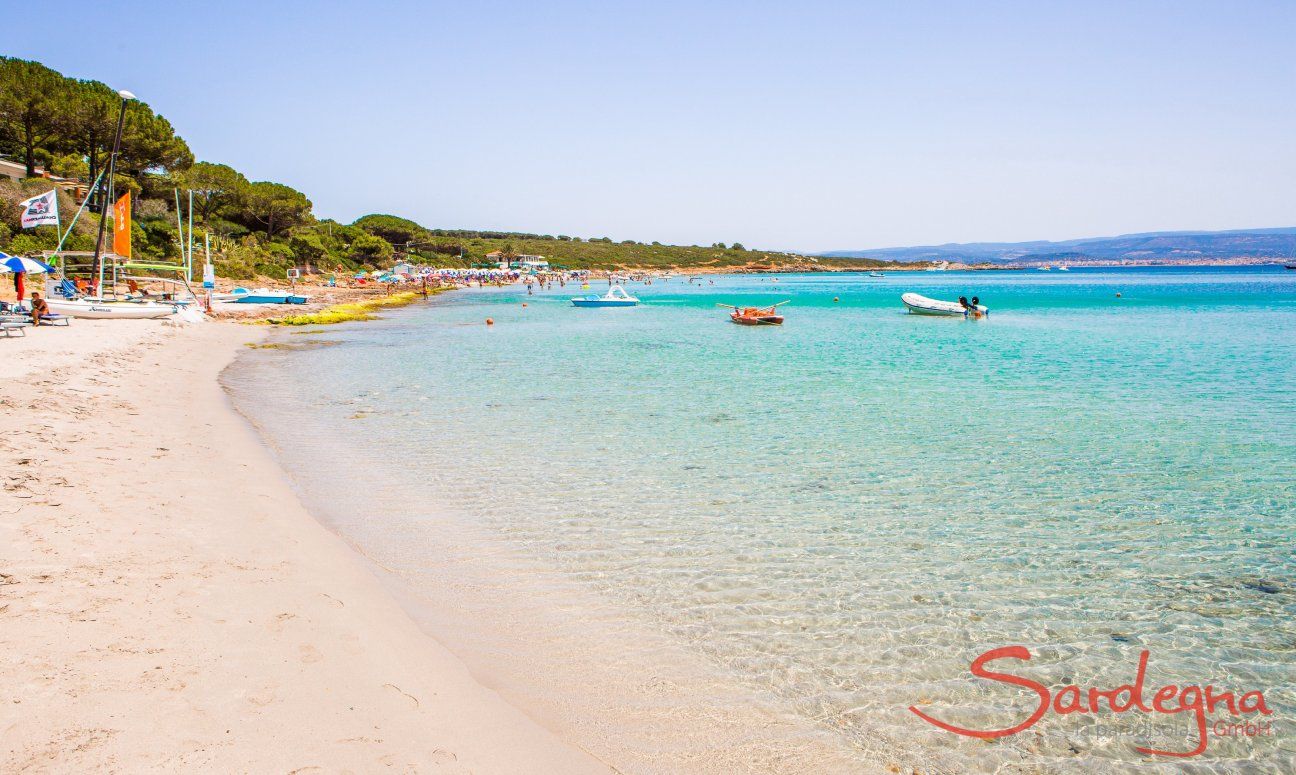 White sand and crystal clear water of the beach Le Bombarde Alghero