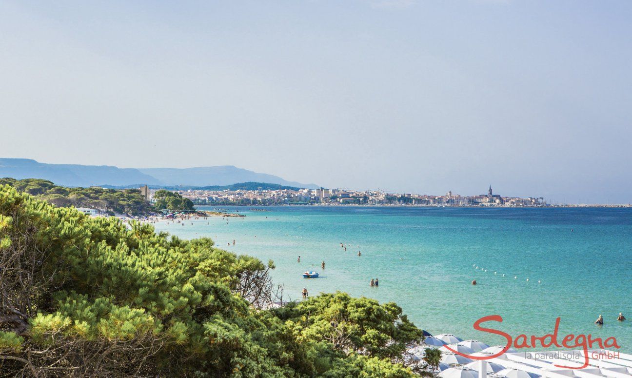 Beach of Maria Pia with Alghero on the horizon