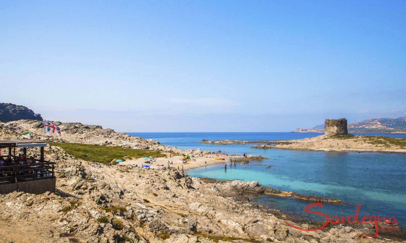 View from the coast onto the spanish tower of La Pelosa, Stintino