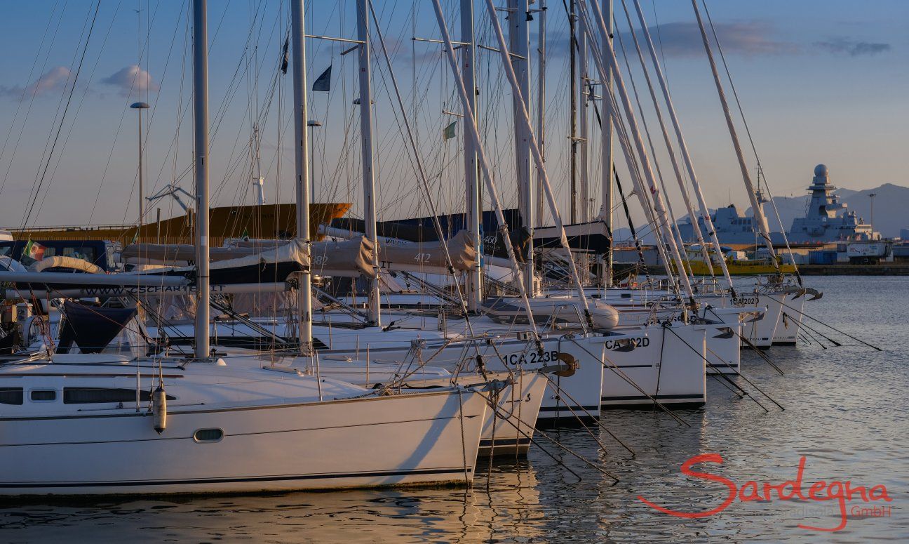 Sailing boats in the harbour of Cagliari, capital of Sardinia