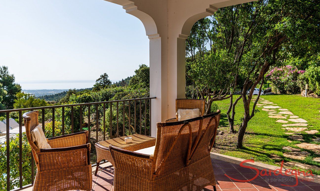 Villa Aquila Alta | Terrace at the entrance with lounge area and sea view New Picture