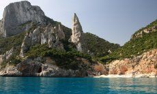 View from the sea on the rock stack of Cala Goloritze