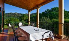 Terrace west wing with a big dining table 