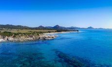 Air view of the beach and sea of Sant Elmo direction Costa Rei