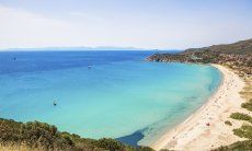 View on the bay of Solanas with its white sandy beach and crystal clear water