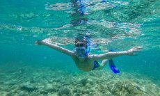 A snorkelling boy in crystal clear water