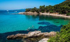 Incredible colours of the sea in the bay Cala Moresca, Golfo Aranci