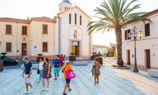 Tourists visiting the monuments of San Teodoro close to Olbia