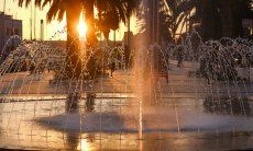 Cagliari, capital of Sardinia Fountain at sunset