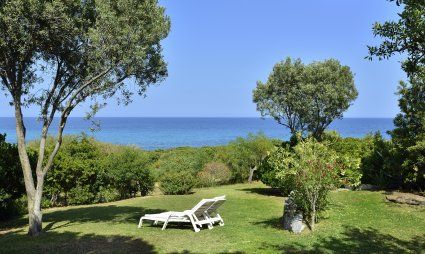 View across the wide garden towards the blue sea